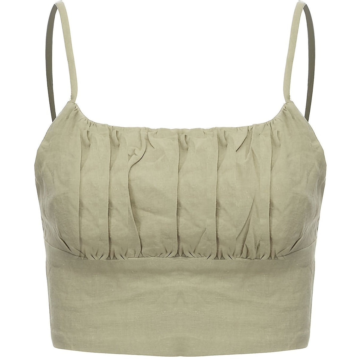 Solid Pleated Crop Cami Top Shirred Back