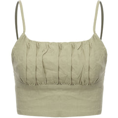 Solid Pleated Crop Cami Top Shirred Back