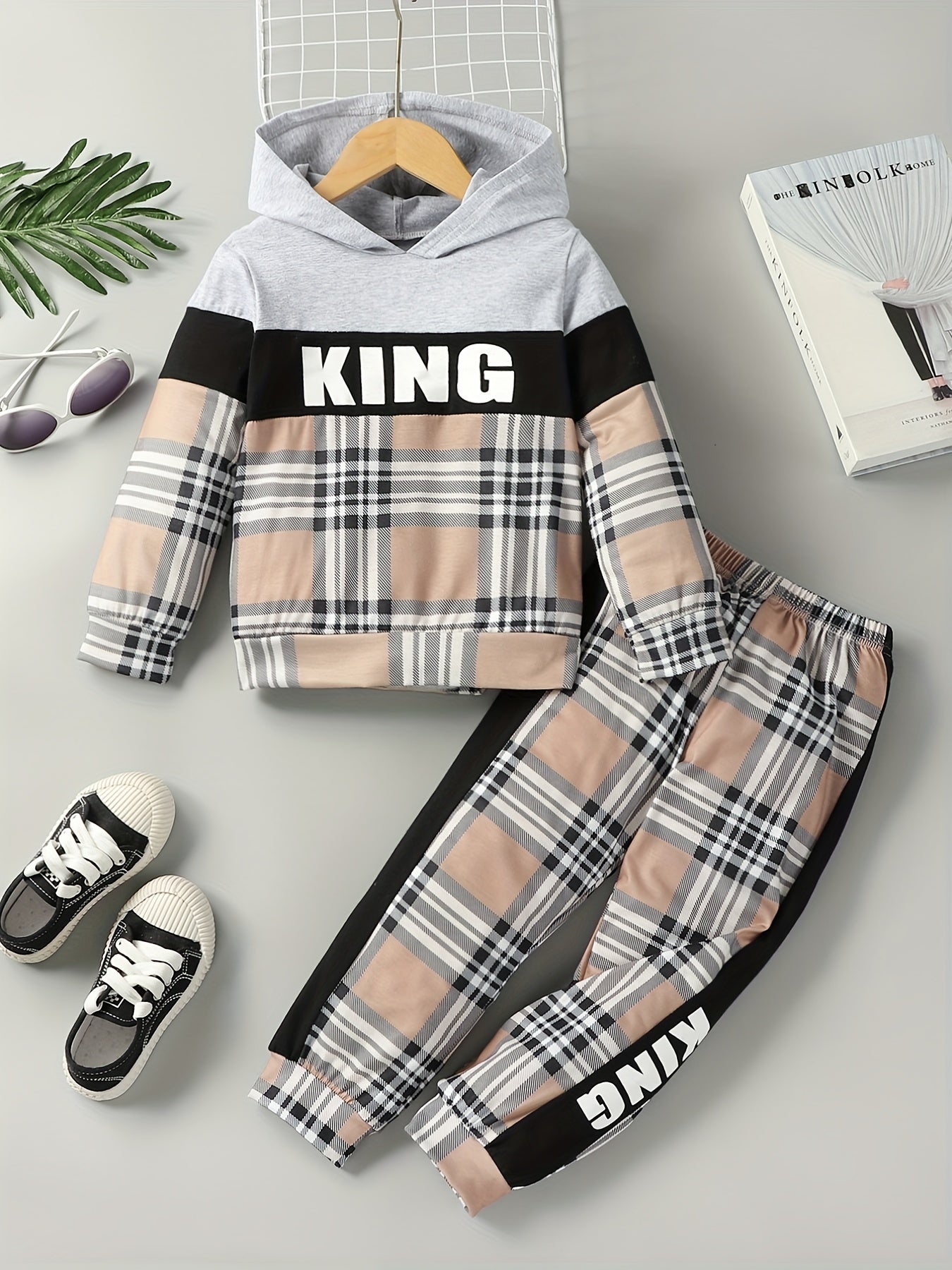 Boys Plaid Hoodie & Pants Set
