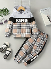 Boys Plaid Hoodie & Pants Set