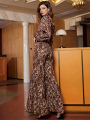 2pc Wide Leg Pants Set Square Neck T Shirt & High Waist Wide Leg Pants