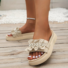 Women's Faux Pearl Platform Sandals Comfortable Slip On Summer Shoes