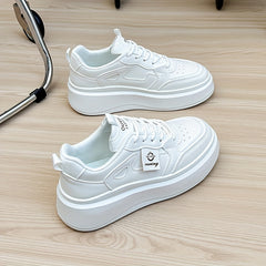 Women's Solid Platform Sneakers Low Top Casual Lace Up Shoes