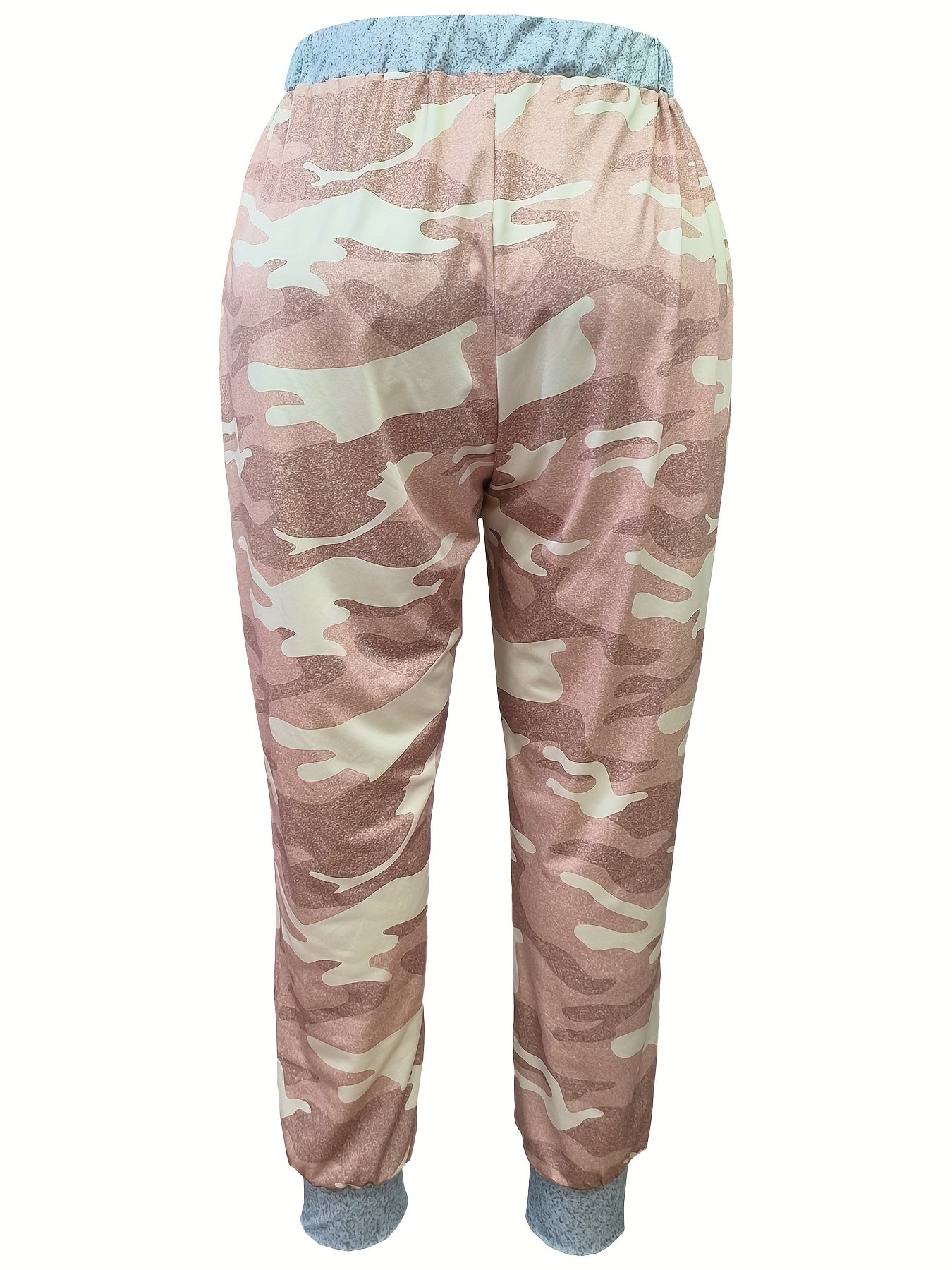 Women's Plus Camo Drawstring Elastic High Rise Jogger Trousers