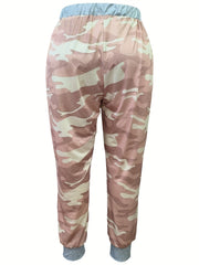 Women's Plus Camo Drawstring Elastic High Rise Jogger Trousers