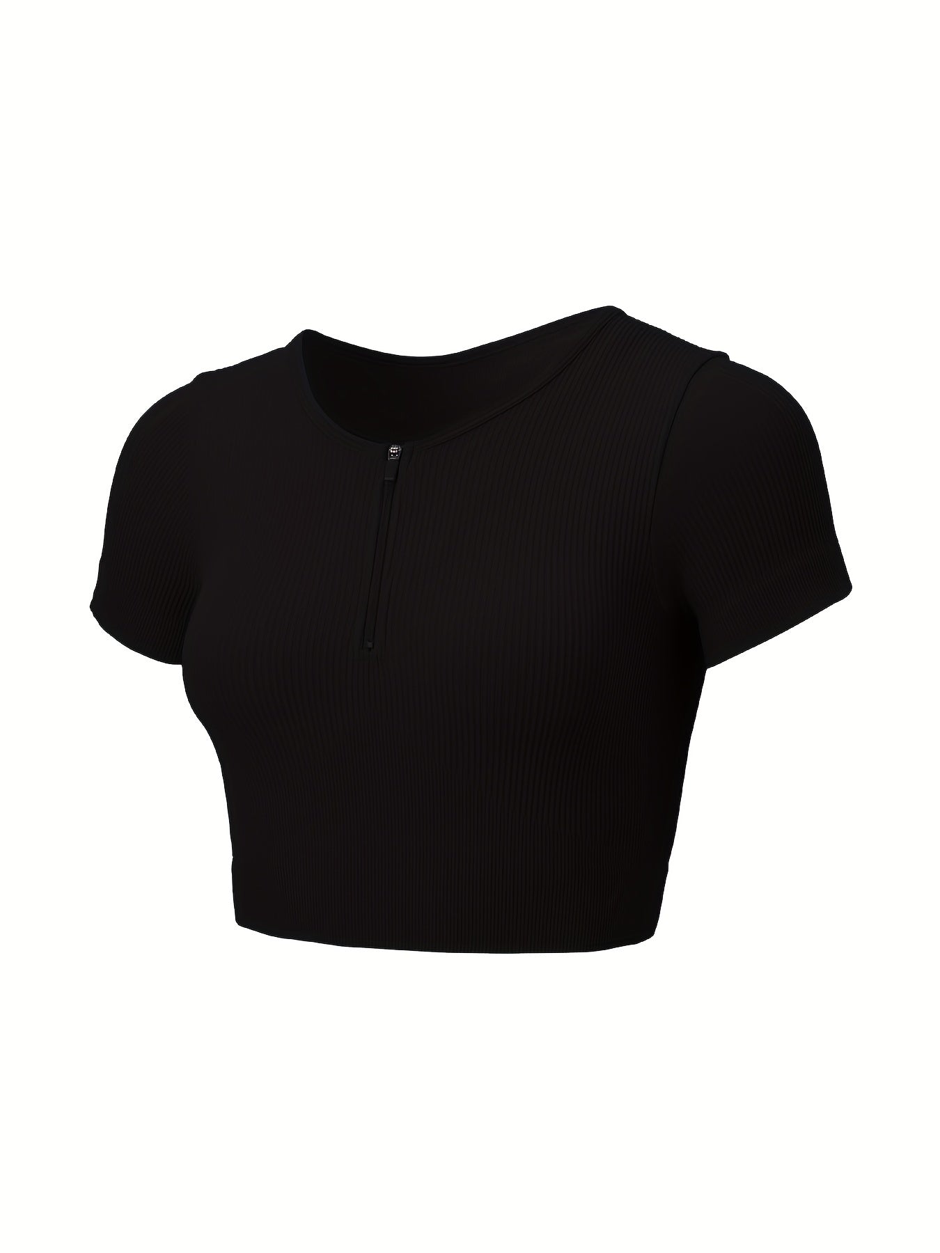 Seamless Sports Yoga Crop Tee Half Zipper Solid Activewear