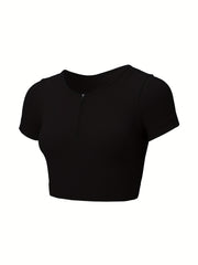 Seamless Sports Yoga Crop Tee Half Zipper Solid Activewear