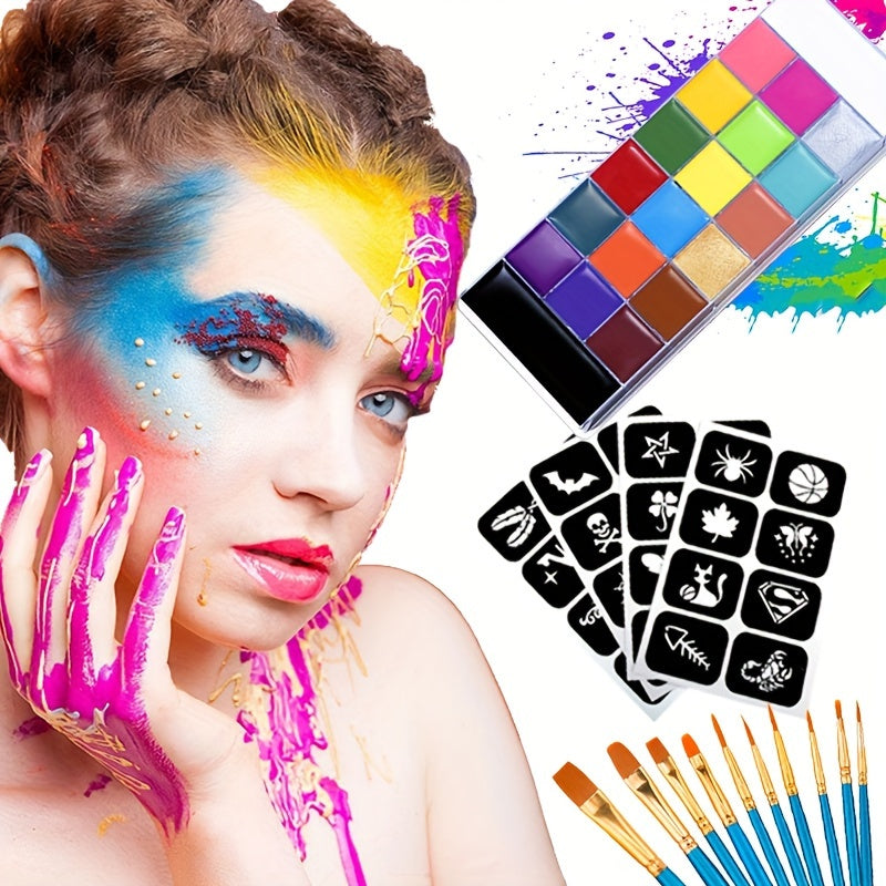 Waterproof Face Paint Kit with 10 Brushes and Stickers Red Body Art Set