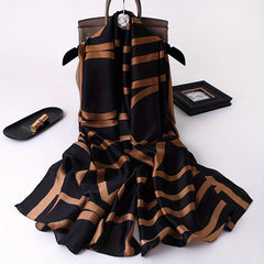 Stripe Print Solid Scarf Classic Geometric Pattern Shawl