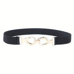 Metal Hollow Buckle Elastic Thin Belt Women Dress Coat Be