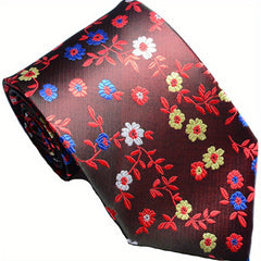 Men's Red Floral Tie 3 6Inch Party Wedding Necktie