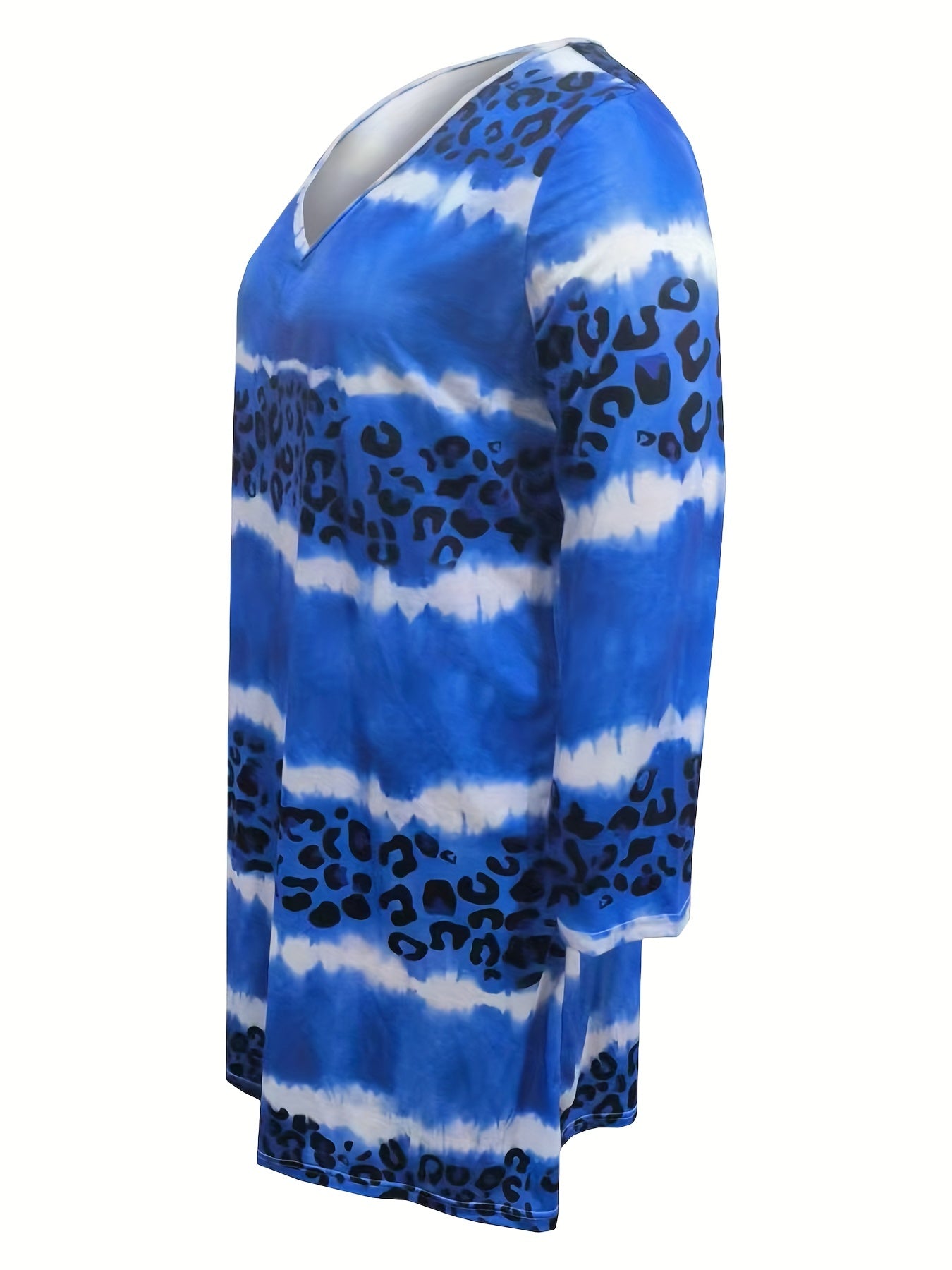 Plus Tie Dye & Leopard Print V-Neck Dress