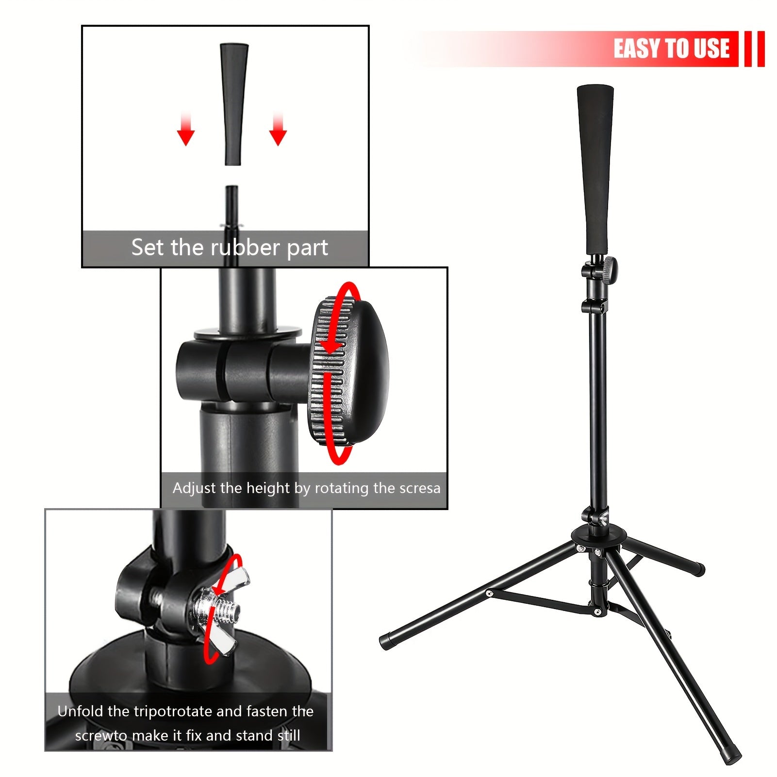 Adjustable Baseball Softball Tripod Stand Batting Tee Training Aid