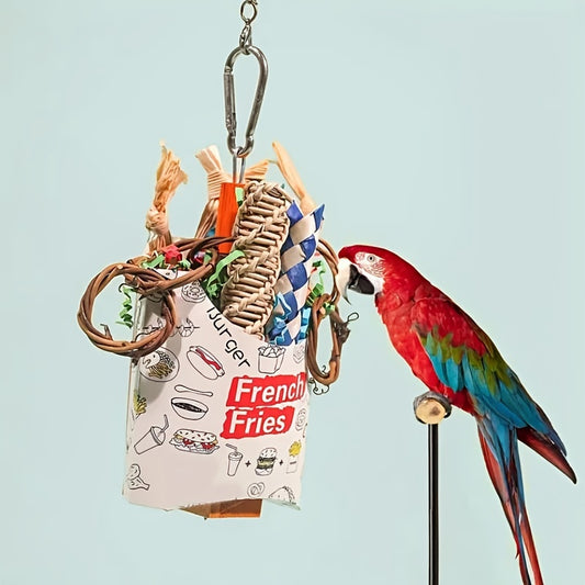 Bird Climbing Chew Toy Parrot Shredded Paper Fun Foraging Bamboo Trap Cup