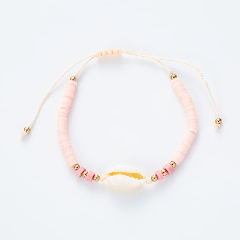 Hot Ocean Style Shell Gemstone Silicone Beaded Bracelet Hand Woven Adjustable