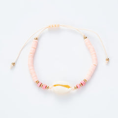 Hot Ocean Style Shell Gemstone Silicone Beaded Bracelet Hand Woven Adjustable