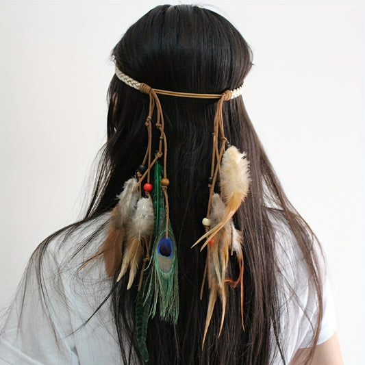 Peacock Feather Hair Band Western Style Hair Rope Indian Headband