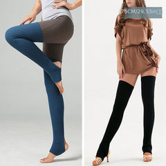 Toeless Thigh High Yoga Socks Thermal Rib Knit Over The Knee Leg Support