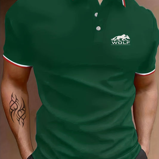 Men's Wolf Graphic Shirt Breathable Button Up Short Sleeve Shirt