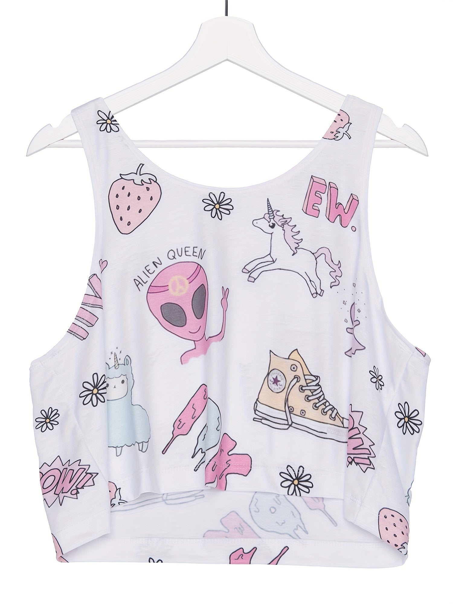 Cartoon Print Tank Top Crew Neck Sleeveless Top Women's Clothing