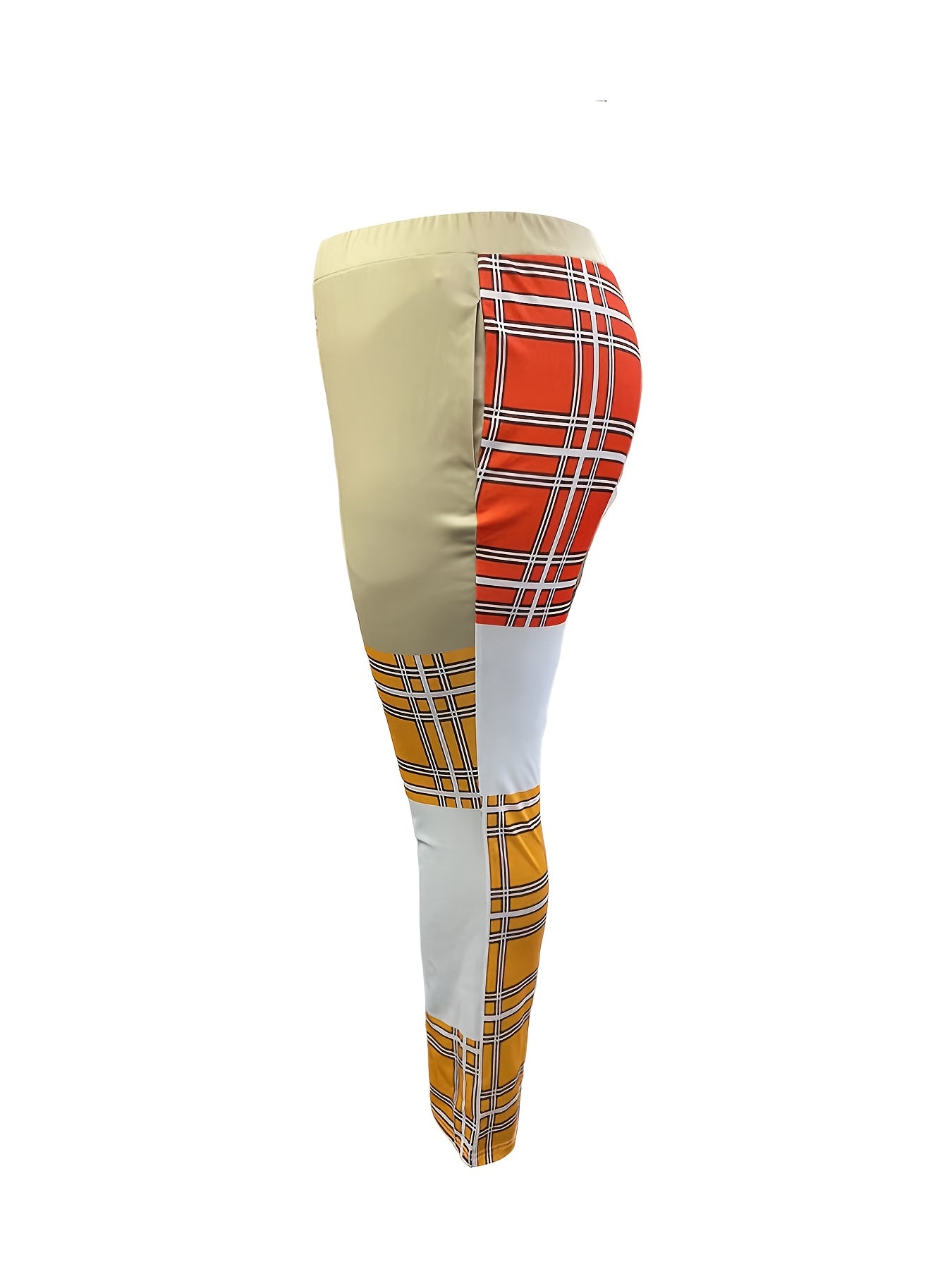  Colorblock Grid Print High Rise Skinny Pants