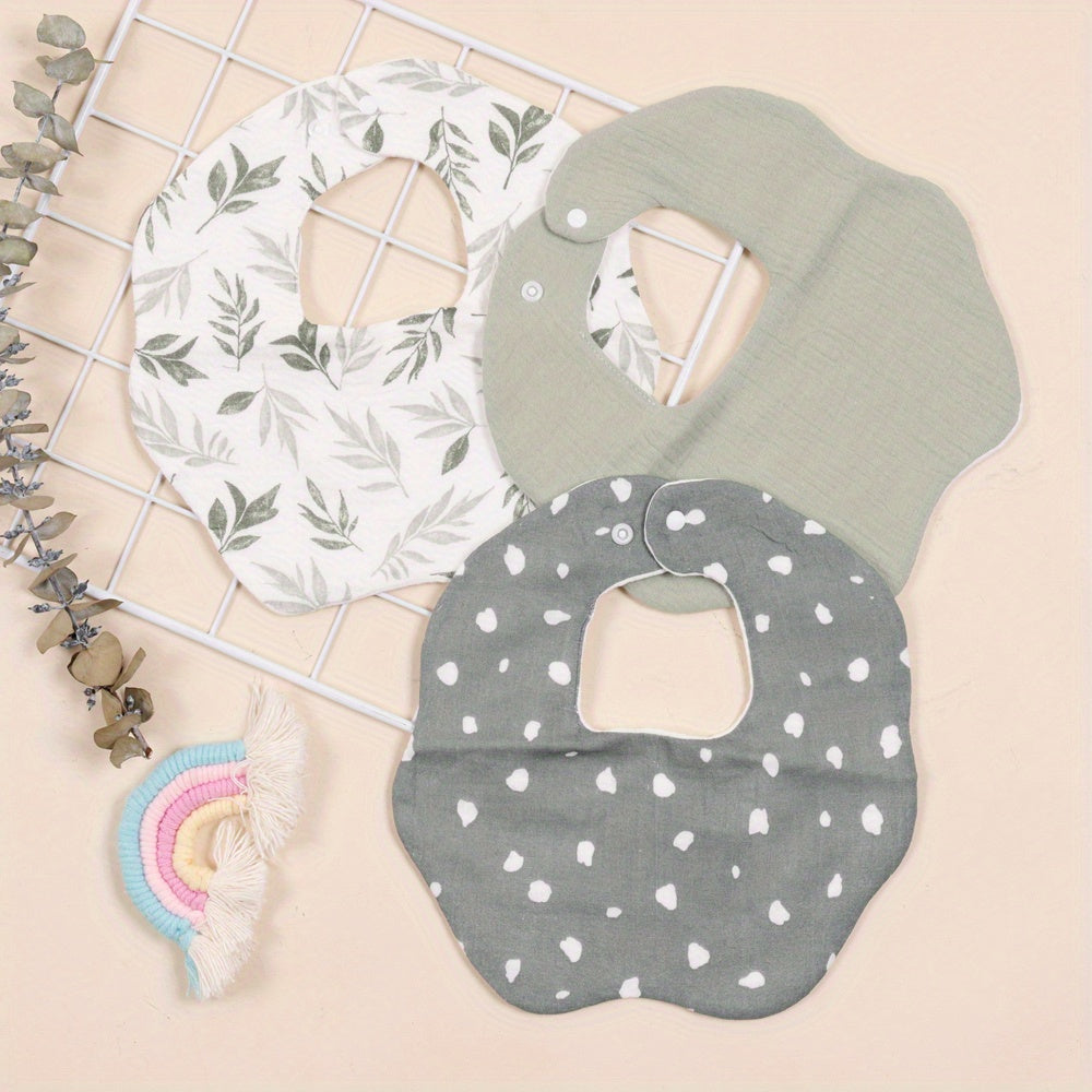 3pcs Muslin Crepe Cloth Baby Bibs 6 Layers With Snap Infinite Scarf Baby Bib