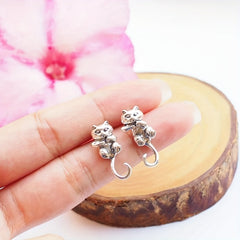 Retro Silvery Men's Earrings Kitten Earrings Animal Jewelry