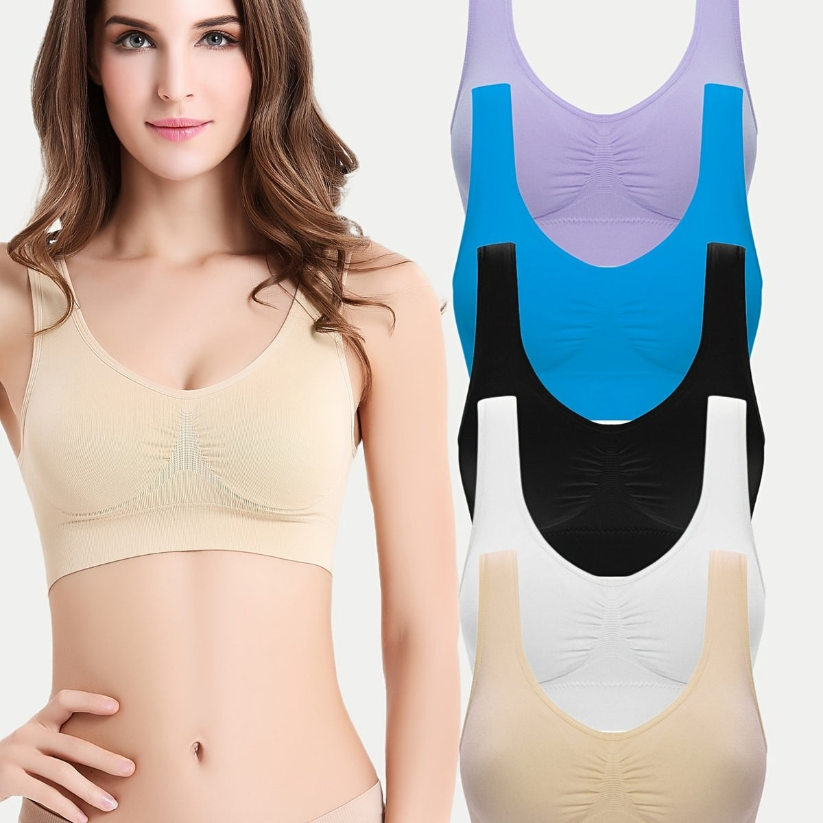 5pcs Pleats Wireless Vest Bralettes Backless Everyday Intimates Bra