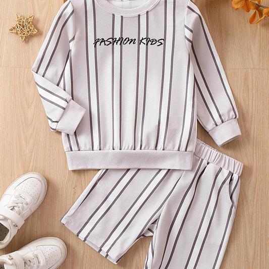 Boy's 2pcs Sweatshirt & Shorts Set Stripe Pattern KIDS Summer Outfits