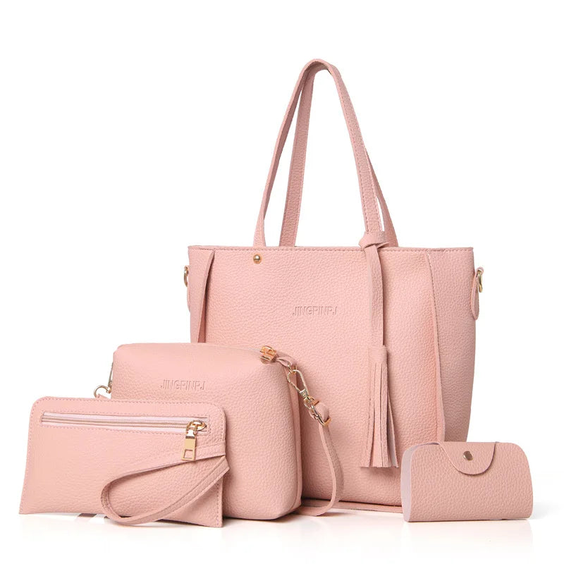 4PC Women Bag Set Top-Handle Tassel Handbag Shoulder Bag