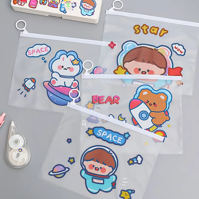 4PCS Astronaut File Bag Zipper Stationery Storage Student Waterproof Pouch