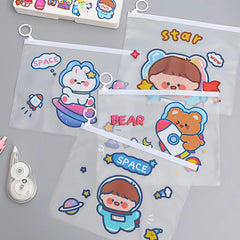 4PCS Astronaut File Bag Zipper Stationery Storage Student Waterproof Pouch