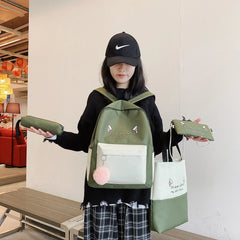 4PCS Women Backpack Student School Bag Large Capacity School Bags For Girls