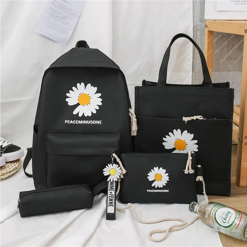 Daisy Canvas School Bags For Teenage Girls Women Backpacks