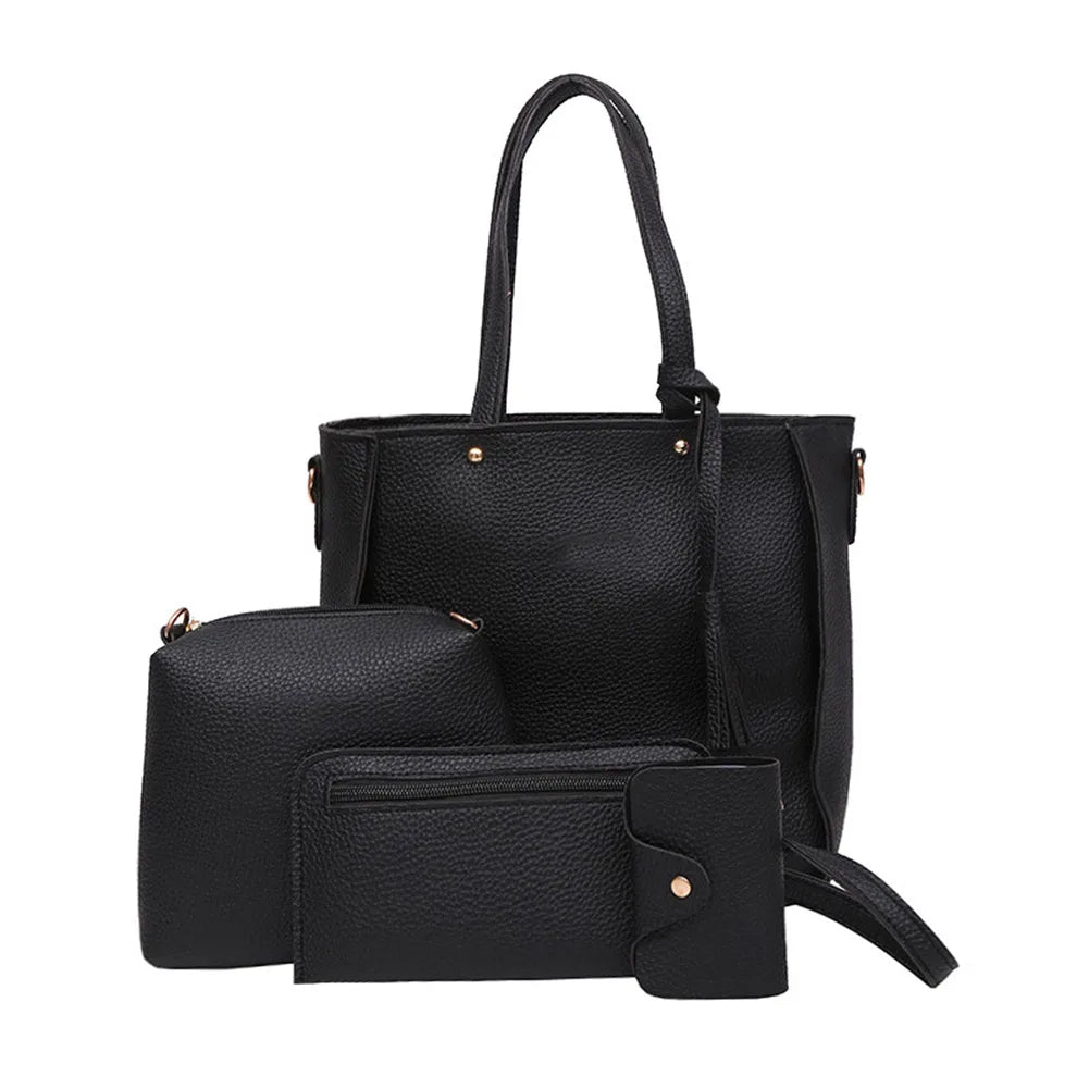4Pcs/Set Women Messenger Bags Zipped Tassels Leather Handbag