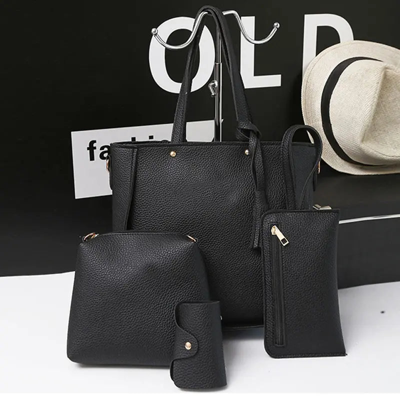 4Pcs/Set Women Messenger Bags Zipped Tassels Leather Handbag