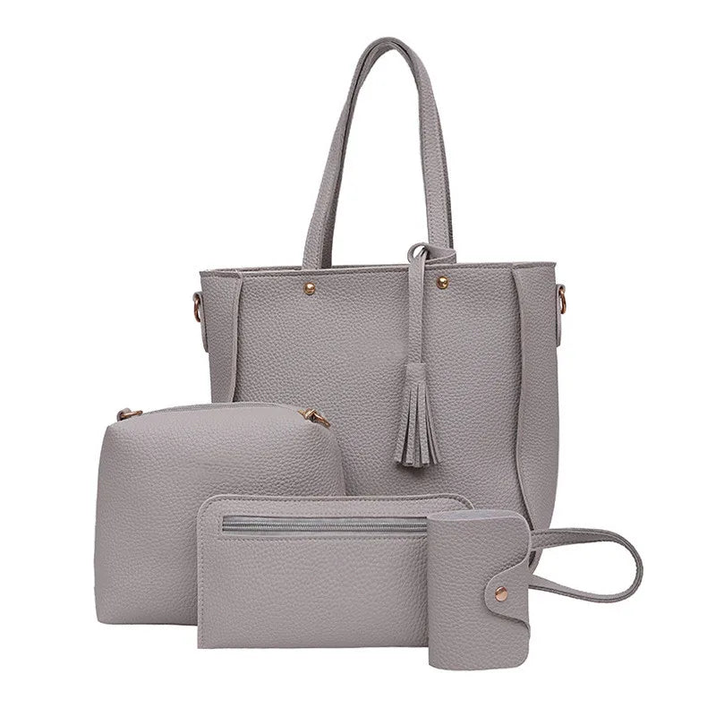 4Pcs/Set Women Messenger Bags Zipped Tassels Leather Handbag