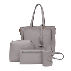 4Pcs/Set Women Messenger Bags Zipped Tassels Leather Handbag