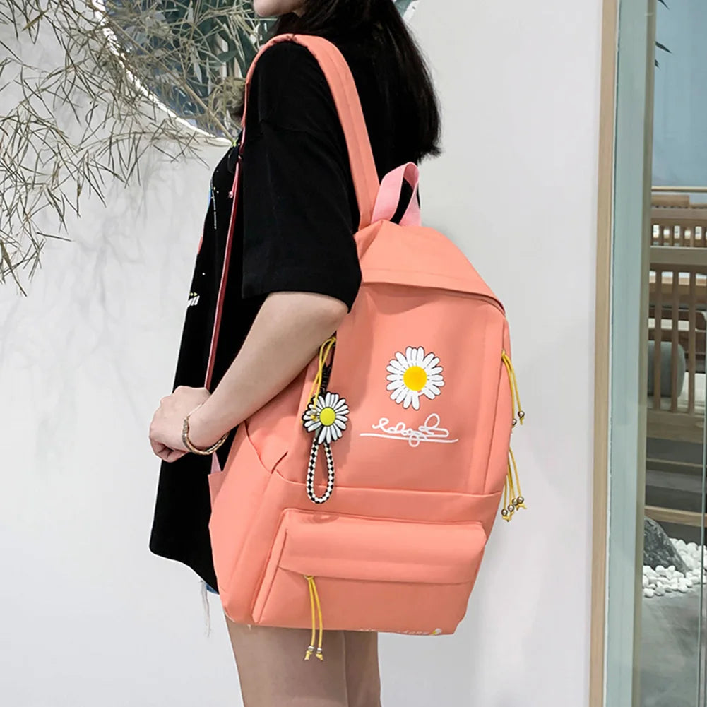 4Pcs/Set Canvas Daisy School Backpacks For Girls Boys