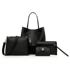 4Pcs Women Solid Faux Leather Shoulder Bag Handbag Purse Set