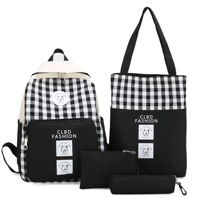 4Pcs/set Kids Canvas Backpack Schoolbag for Teenagers