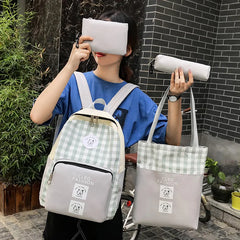 4Pcs/set Kids Canvas Backpack Schoolbag for Teenagers