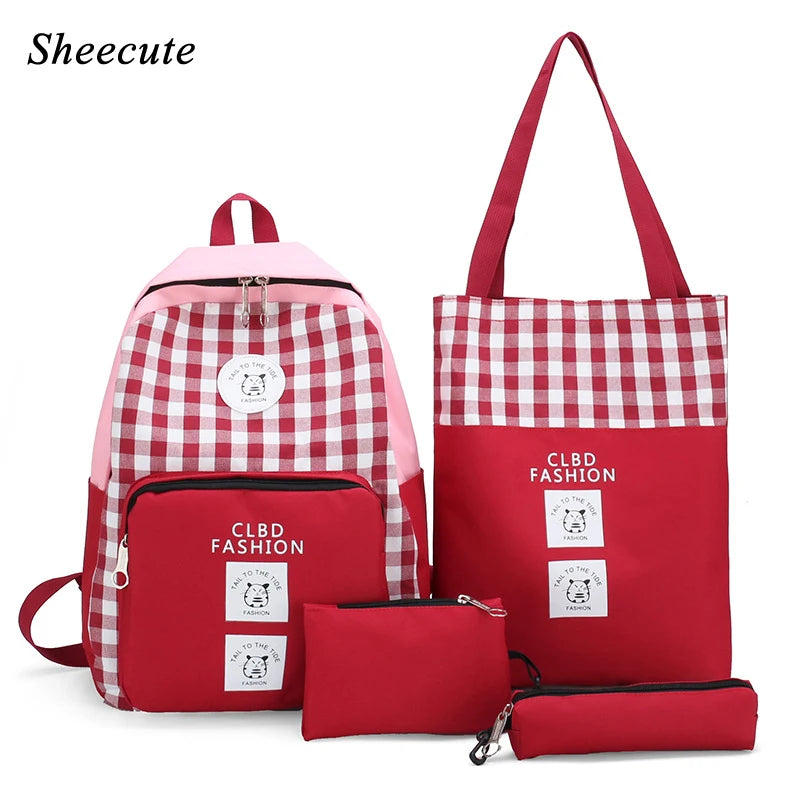 4Pcs/set Kids Canvas Backpack Schoolbag for Teenagers