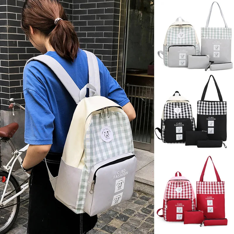 4Pcs/set Kids Canvas Backpack Schoolbag for Teenagers