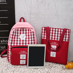 4Pcs/set Kids Canvas Backpack Schoolbag for Teenagers
