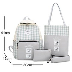 4Pcs/set Kids Canvas Backpack Schoolbag for Teenagers