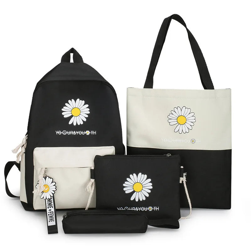 Flower Printed Canvas Backpacks for Girls Students Travel School Laptop Bags