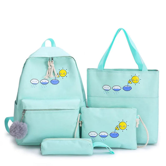 4Pcs School Backpacks for Teen Girls Student Book Bag Kids Mochilas Sac
