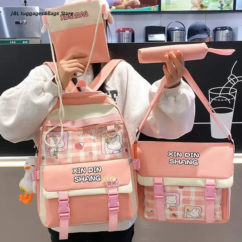 Waterproof Nylon Girl School Bag with Pendant Pin Mini Backpack
