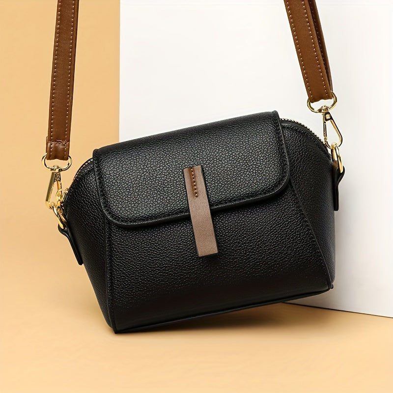 Mini Flap Crossbody Bag Solid PU Leather Shoulder Bag for Women